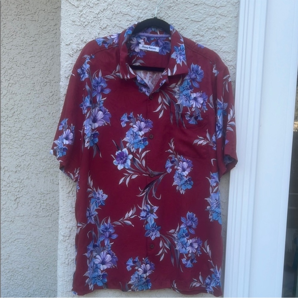 Tommy Bahama Men's Red/Blue/Purple Hawaiin Floral Silk Short Sleeve Top Size XL